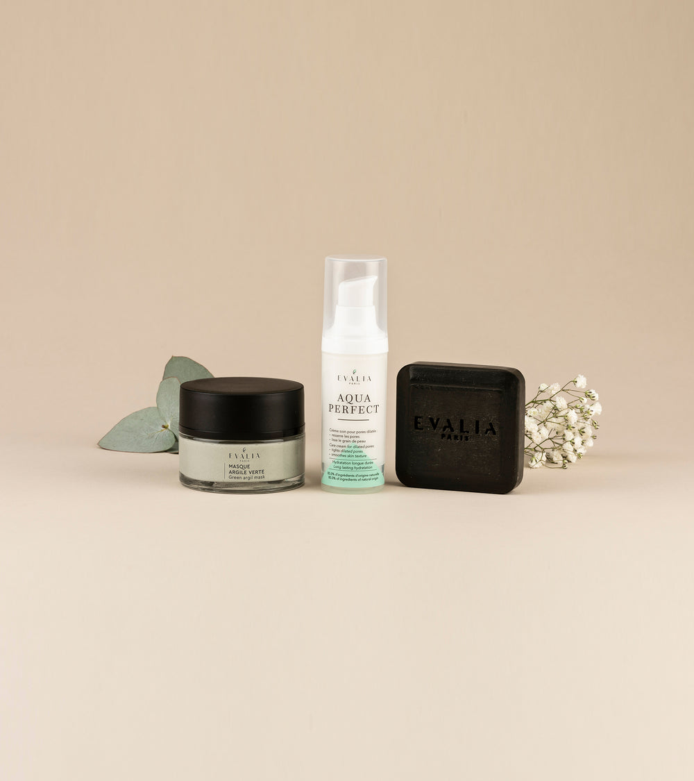 Trio : Masque à l’argile + Aquaperfect + Savon Anti-imperfections