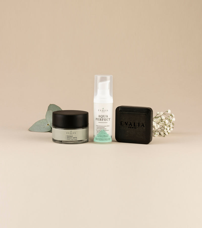 Trio : Masque à l’argile + Aquaperfect + Savon Anti-imperfections